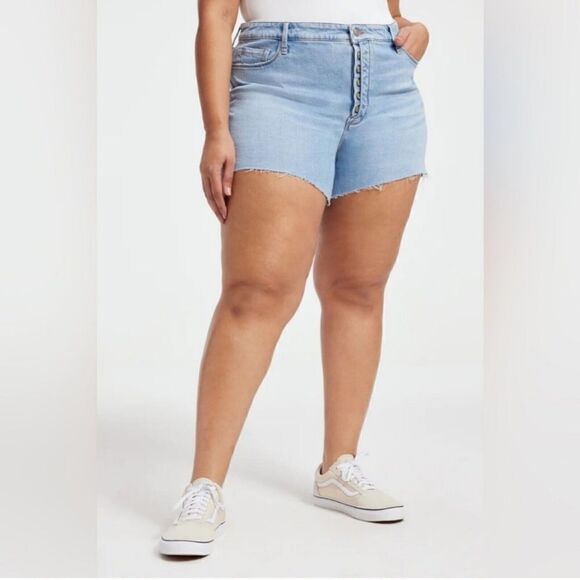 Good American Bombshell Shorts Indigo430 Size 8/29  3.5" Insm Exposed Button Fly - Picture 3 of 9